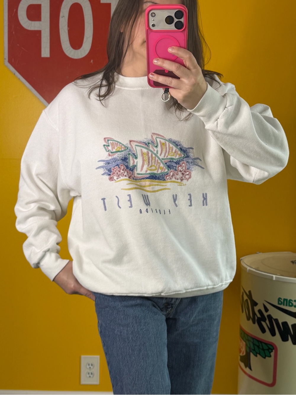 Vtg 80's crewneck White KEY WEST Florida Hawaii FISH Sweatshirt USA XL